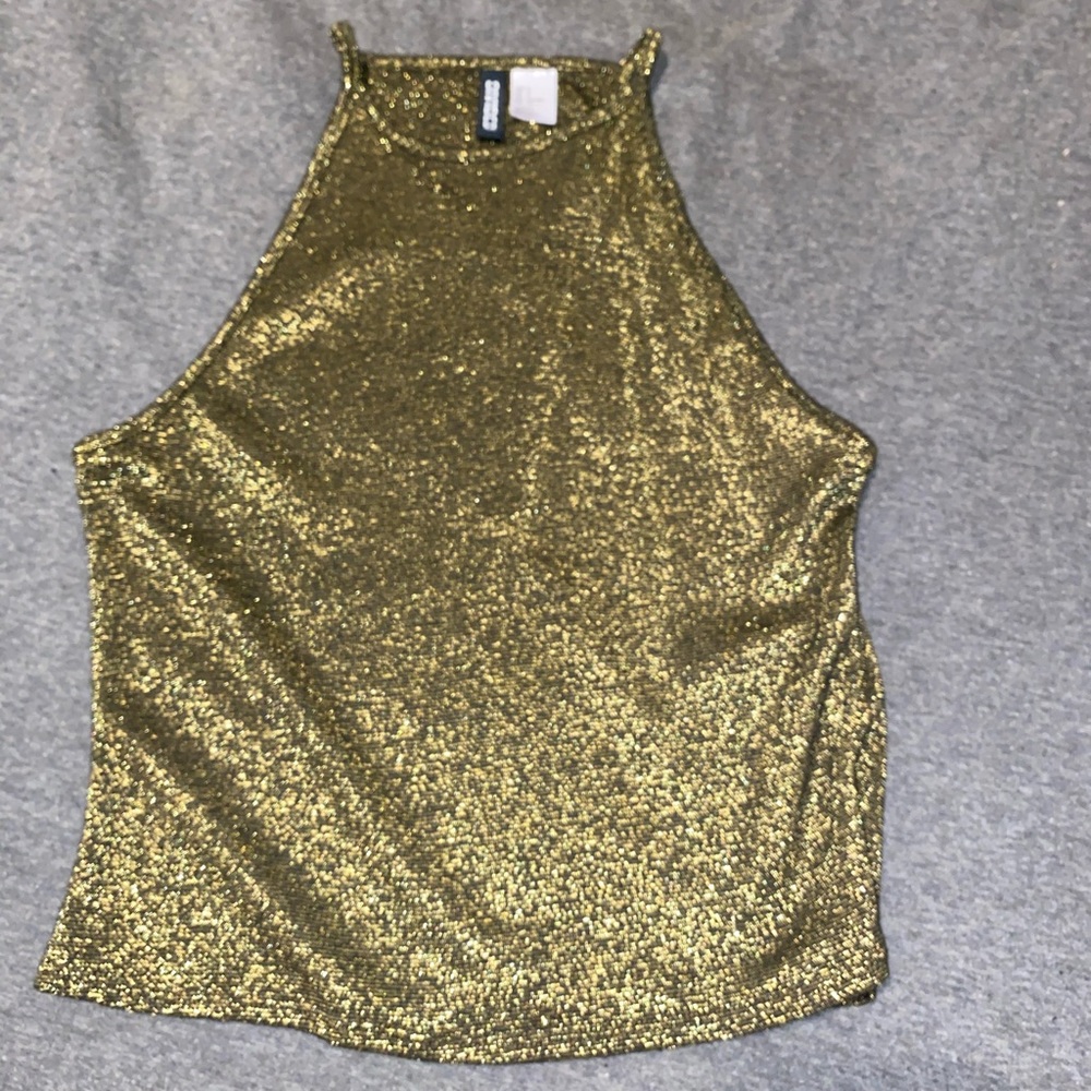 Gold metallic halter crop top